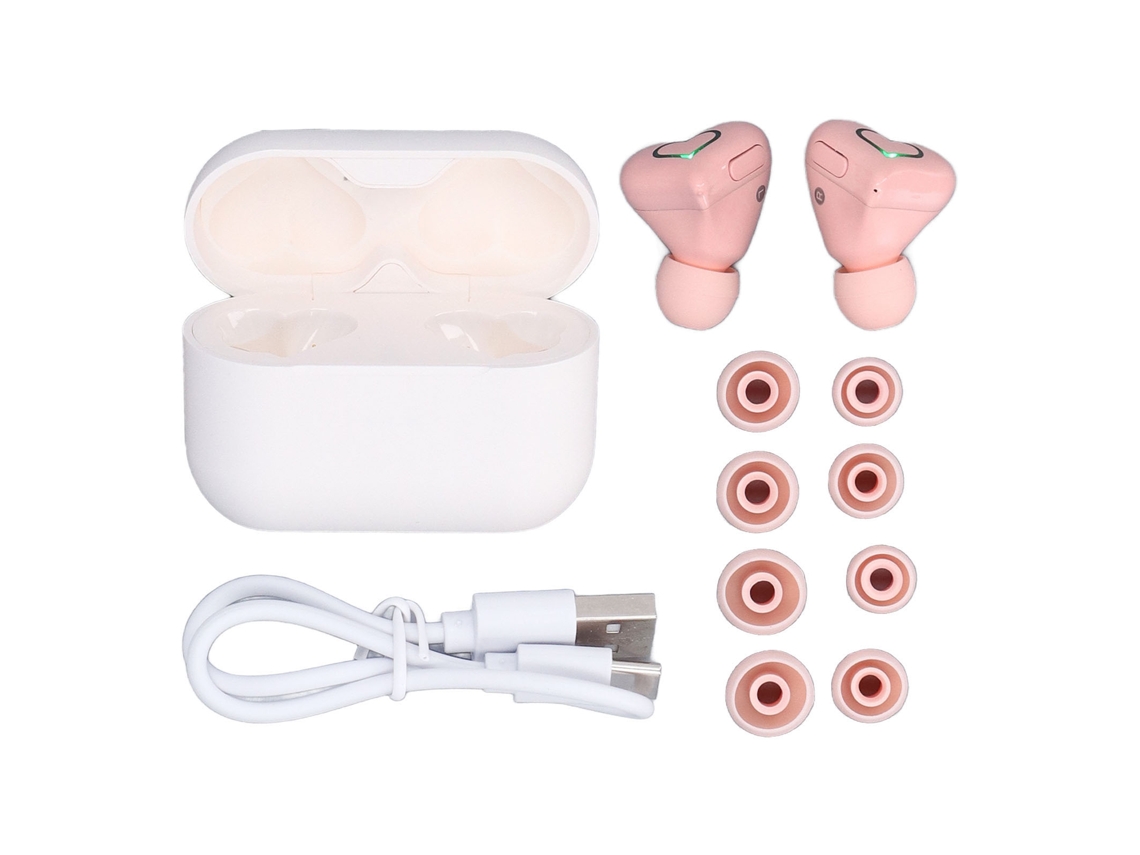 Auriculares Inalámbricos Bluetooth 5.3 Forma de Corazón Estuche Carga Luz Rosa | S/MARCA