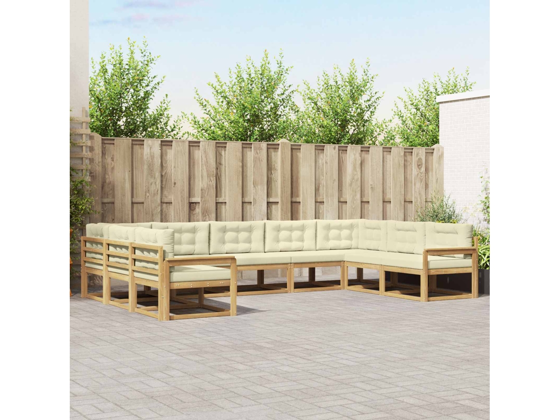 Vidaxl Conjunto De Sofás Para Exterior 9 Pcs Branco E Creme
