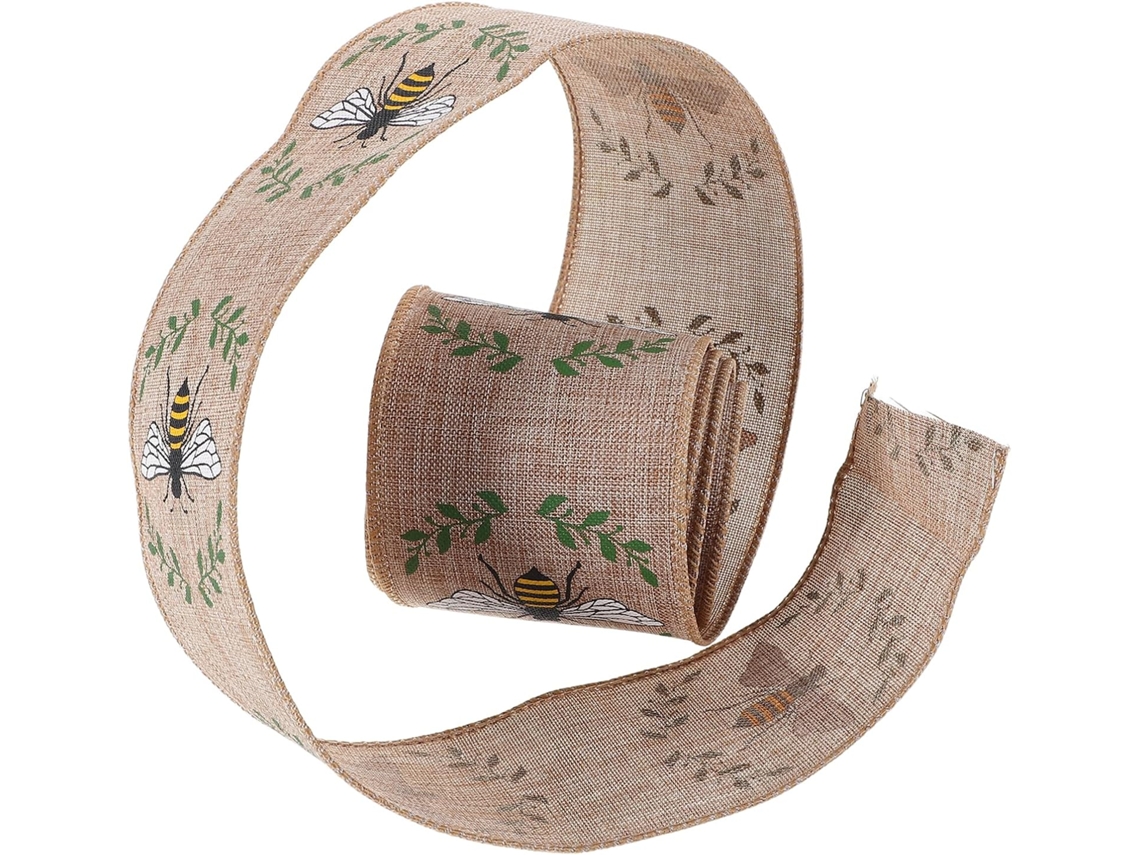 Fita Decorativa Mikinona Com Estampa Floral E De Abelhas, Rolo De Poliéster Fácil Moldar E Resistente Ao Desbotamento
