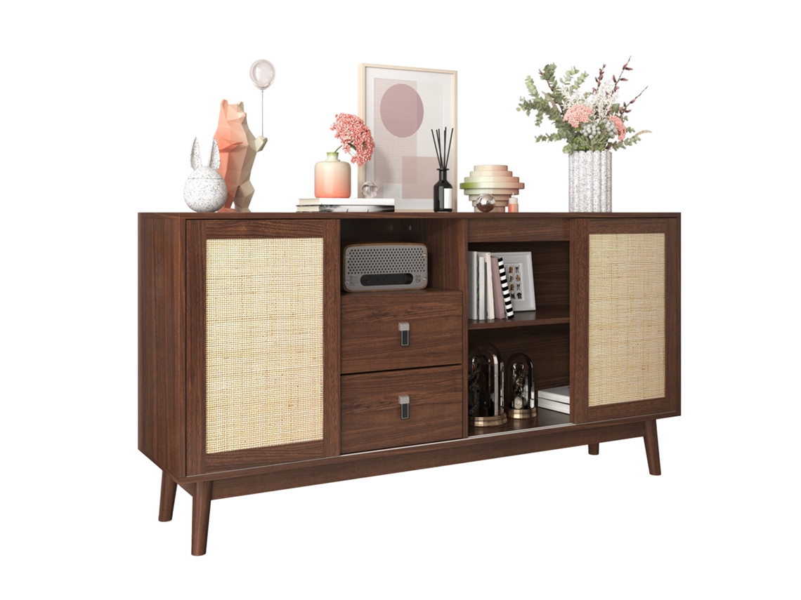 Aparador Portas Correr Rattan 2 Gavetas 155x38x80cm VELTRIX