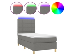 Cama Box Spring com Colchão e Led Tecido Cinza Escuro MAISON EXCLUSIVE (100x200 cm)