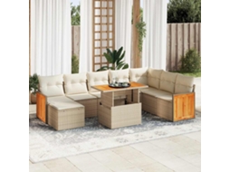 Vidaxl 9 Pcs Conjunto Sofás Jardim Com Almofadões Vime Pe/acácia Bege