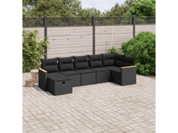 Vidaxl 7 Pcs Conjunto De Sofás P/ Jardim C/ Almofadões Vime Pe Preto