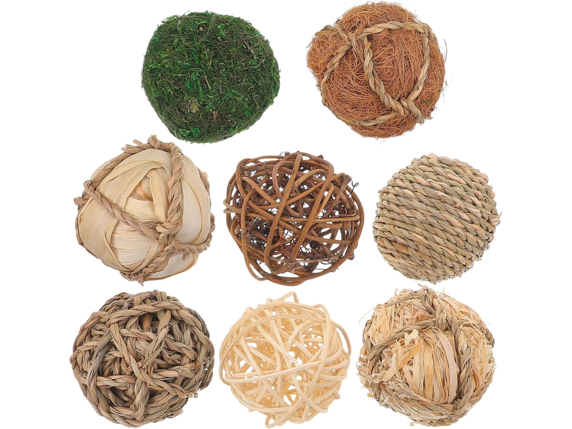 Conjunto 8 Bolas Decorativas Esféricas Naturais Rattan Trançado Perfeitas Vasos Rústicos Arranjos Decoração GOKOCO