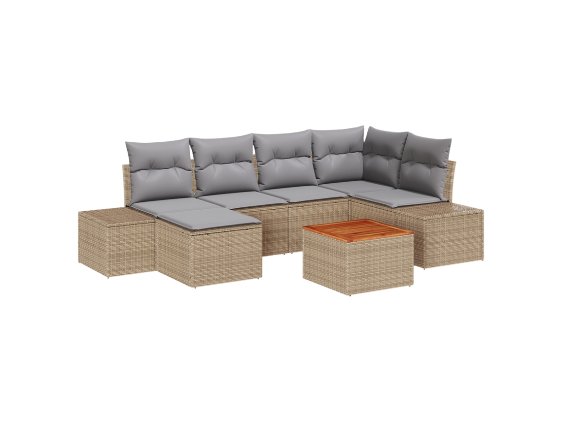 Conjunto 7 Conjunto De Sofás Para Exterior Vidaxl Bege Vime Pe (55 X 55 X 37 Cm)