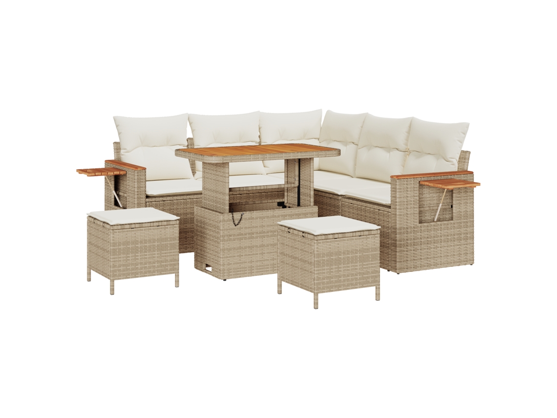 Conjunto 8 Conjunto De Sofá De Jardim Vidaxl Bege Vime Pe (90 X 55 X 71 Cm)