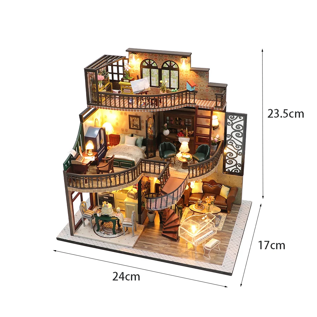 Kit de Casa de Bonecas de Madeira para Montar Modelo Completo da ''casinha Aconchegante'' MDUG