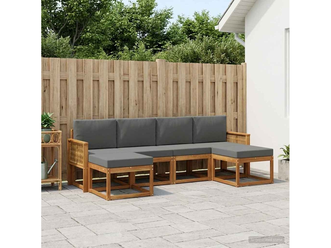 Vidaxl Conjunto De Sofás Para Exterior 6 Unid. Natural E Antracite