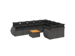 Conjunto de 10 sofás de jardim com almofadões Vime Pe Preto MAISON EXCLUSIVE