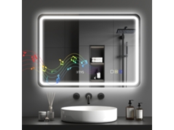 Espelho De Banheiro Bluetooth Com Iluminação Led, 50 X 70 Cm, De Parede Com Relógio, Antiembaçante, Prateado