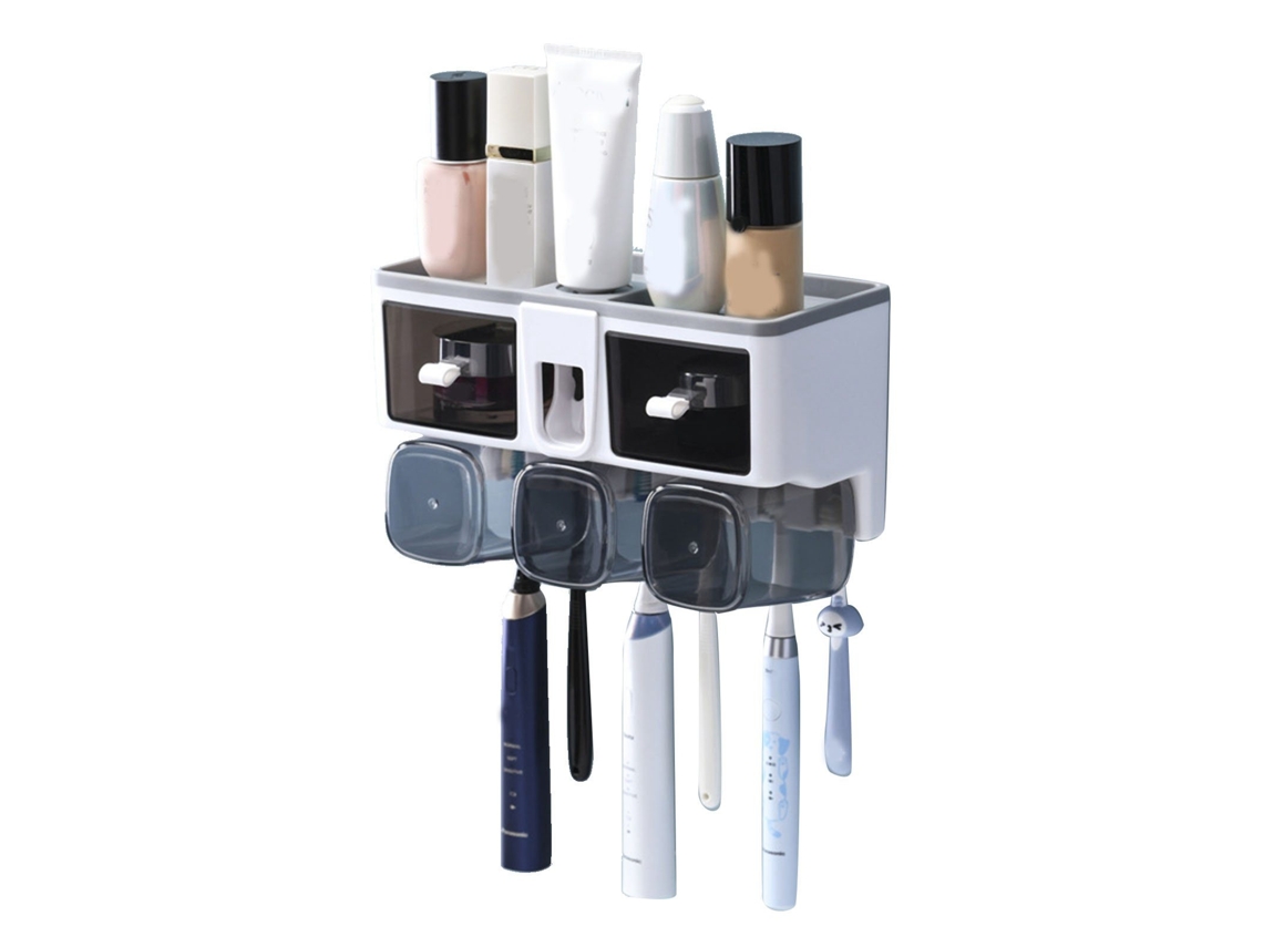 Suporte para Escova de Dentes, Sem Furos, Porta enxaguante Bucal, Organizador para Sanitário, Branco, Capacidade para 3 Copos AQUAFORGE