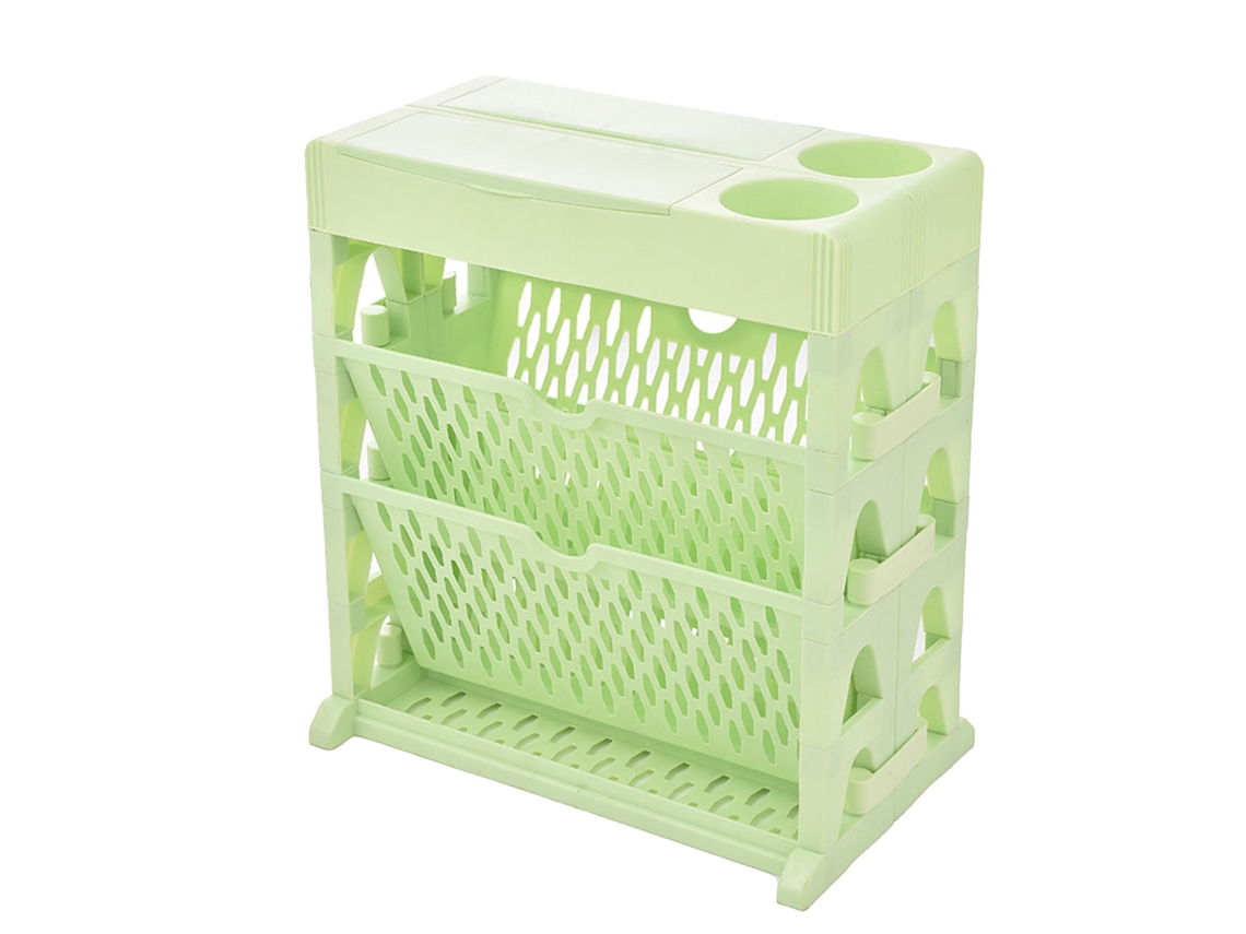 Estante de Livros 2 Camadas com 2 Cestos de Armazenamento Verde para Sala e Quarto
