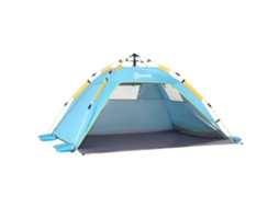Tenda de praia pop up com porta com zíper, poliéster e fibra de vidro, 220x173x120 cm azul claro e amarelo S/MARCA
