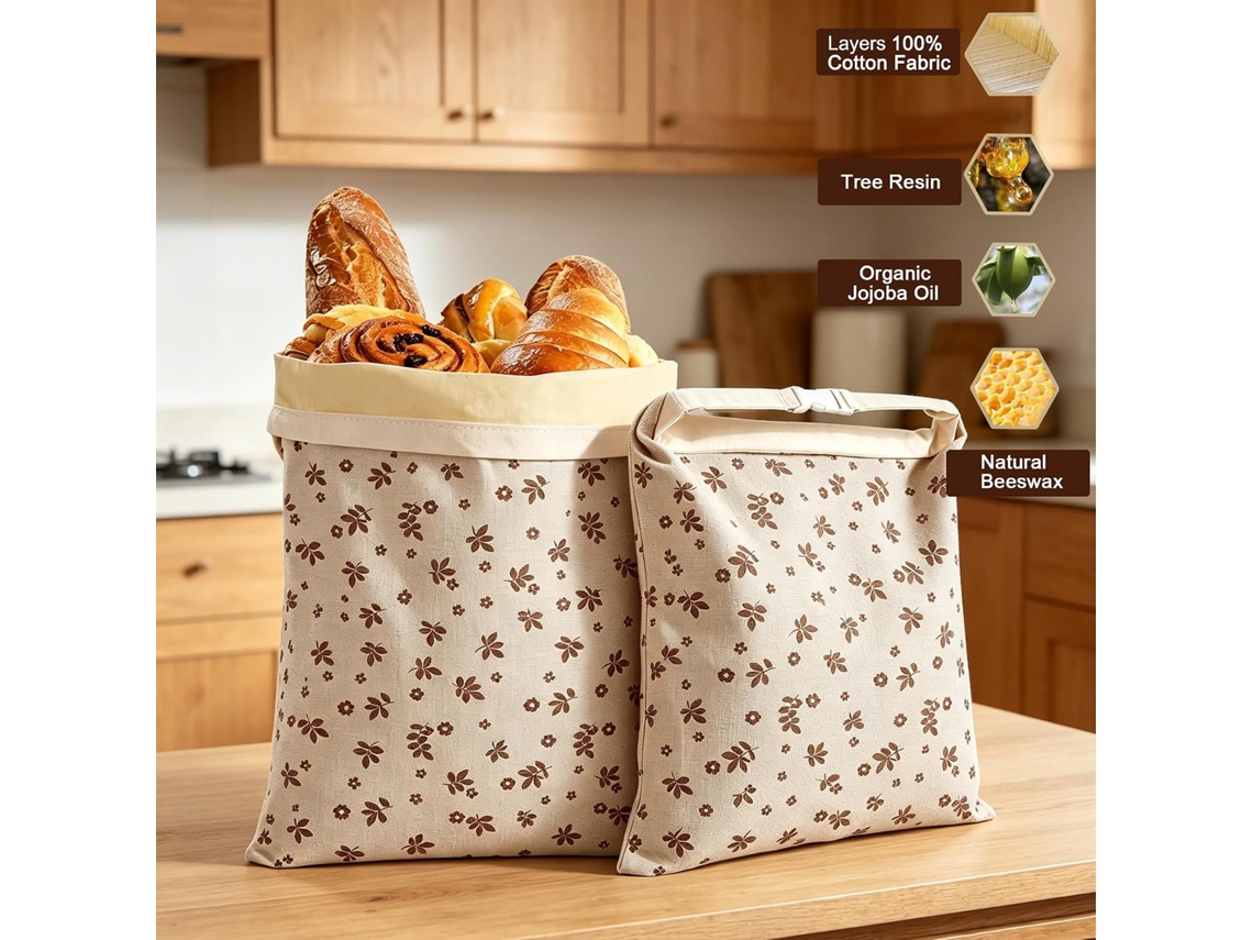 Conjunto De 2 Sacos Reutilizáveis Para Conservar Pão Caseiro, Em Algodão E Cera De Abelha, Adequado Ao Congelador