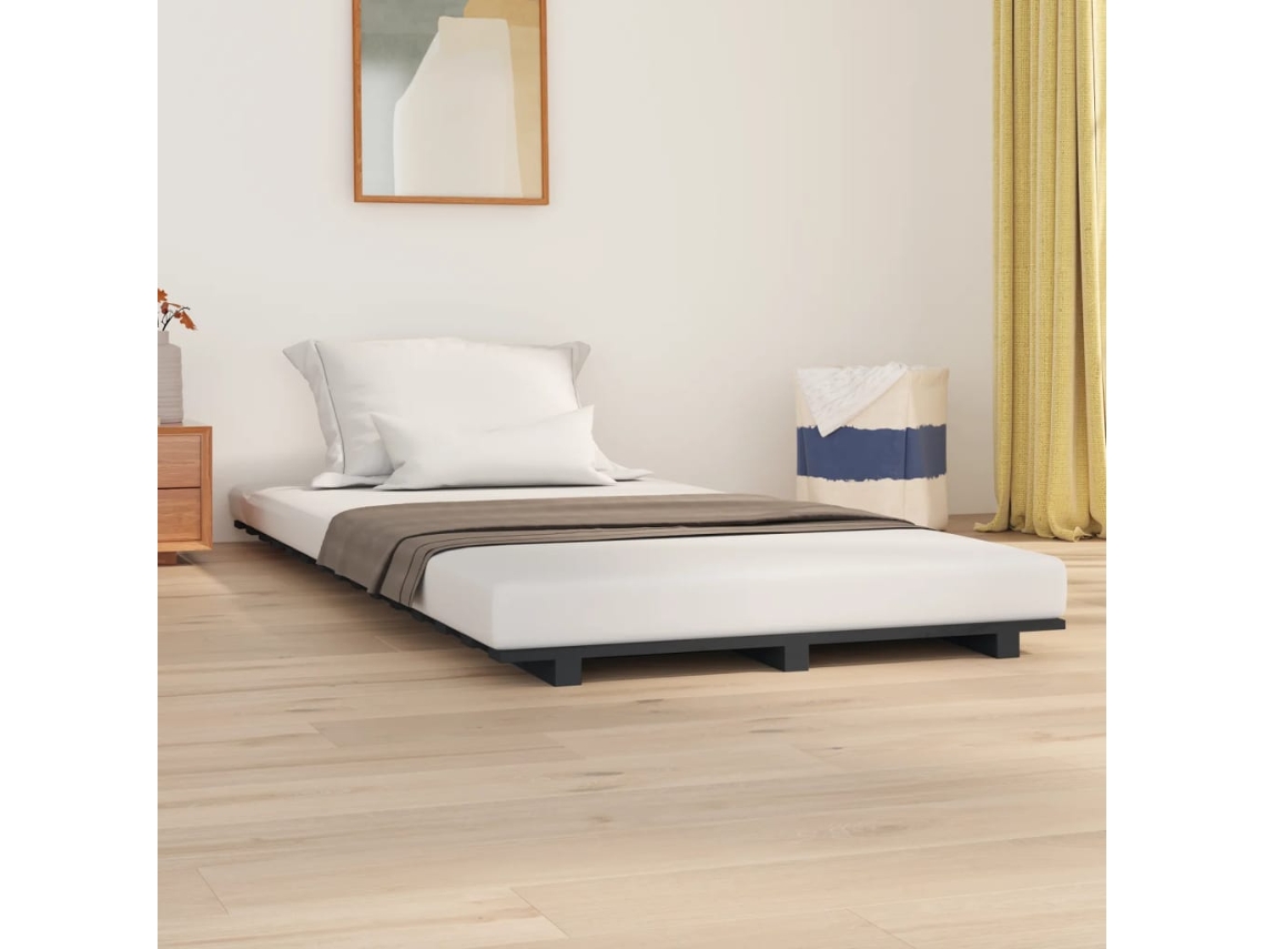 Vidaxl Estrutura De Cama 90x200 Cm Madeira De Pinho Maciça Cinzento
