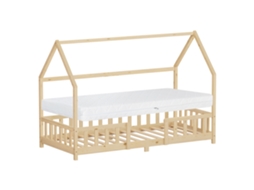 Cama Infantil Ml-design 90x200 Cm, Natural, Com Colchão Al:16 Cm E Proteção Contra Quedas