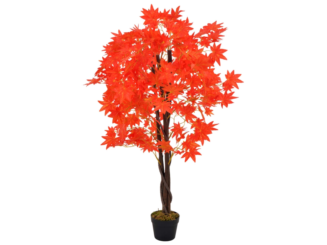 Vidaxl Planta Bordo Artificial Com Vaso Vermelho 120 Cm