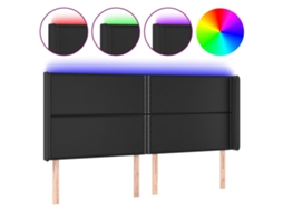 Cabeceira de Cama com Led de Couro Artificial 203x16x118/128 Cm Preto MAISON EXCLUSIVE