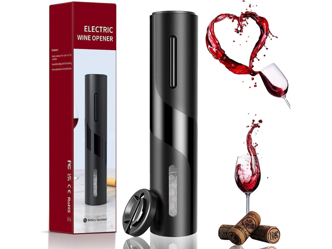 Saca-rolhas Elétrico Automático, A Bateria, Sem Fio, Preto Com Cortador De Lacre