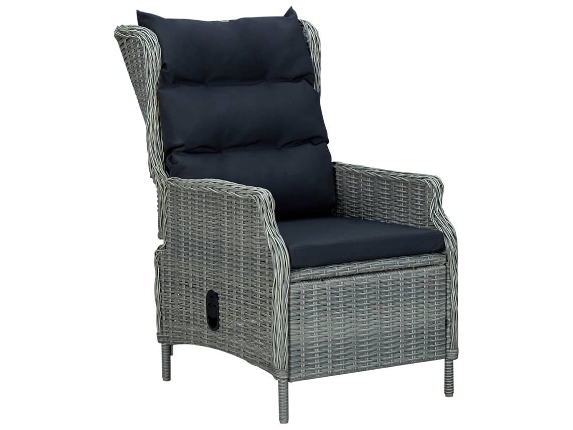 Cadeira Jardim Reclinável C/ Almofadões Vime Pe Cinzento Claro Dkd Home Decor