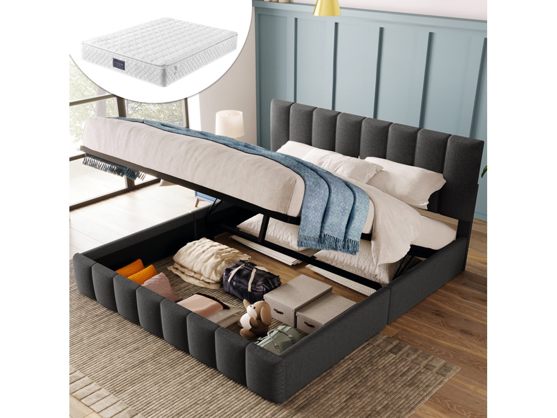 Cama 140x200 com Baú Hidráulico e Colchão