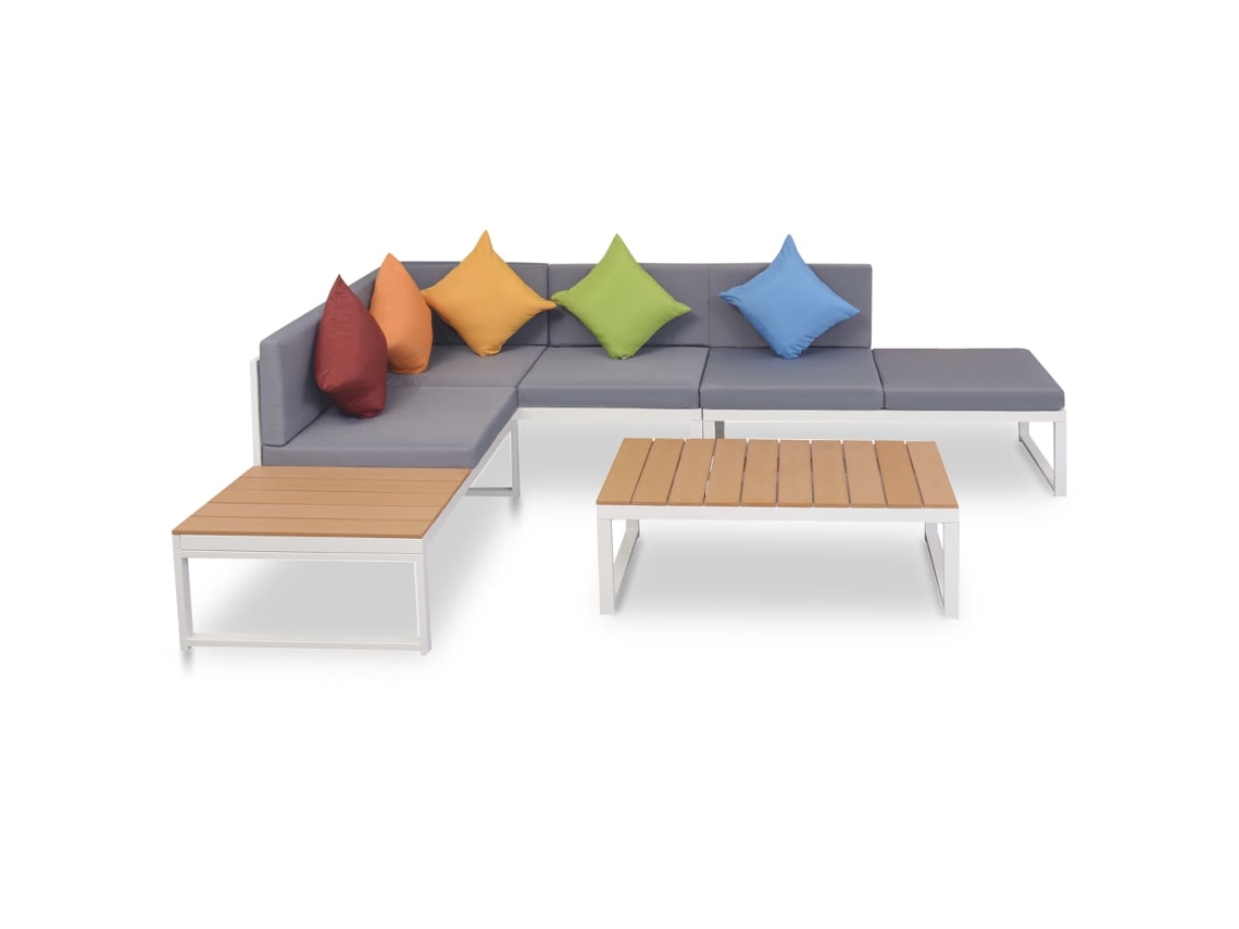 4 Pcs Conjunto Lounge P/ Jardim Com Almofadas Alumínio E Wpc Dkd Home Decor
