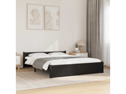 Vidaxl Estrutura De Cama King 150x200 Cm Madeira Maciça Preto
