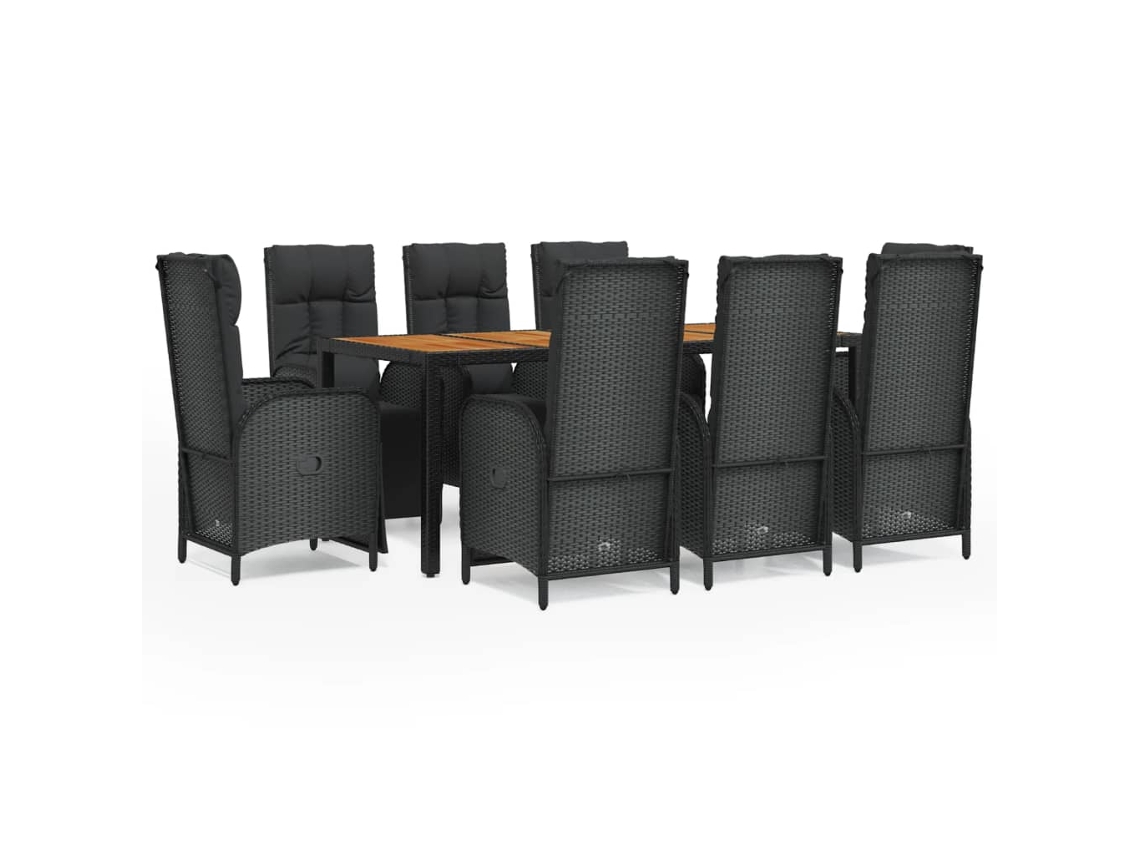 Maison Exclusive - 9 Pcs Conjunto De Jantar P/ Jardim C/ Almofadões Vime Pe Preto