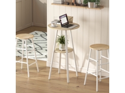 Mesa Alta De Cozinha Redonda Com Prateleira Armazen. Para 2 Pessoas Estrutura Metal 55x55x95 Cm Madeira E Branco