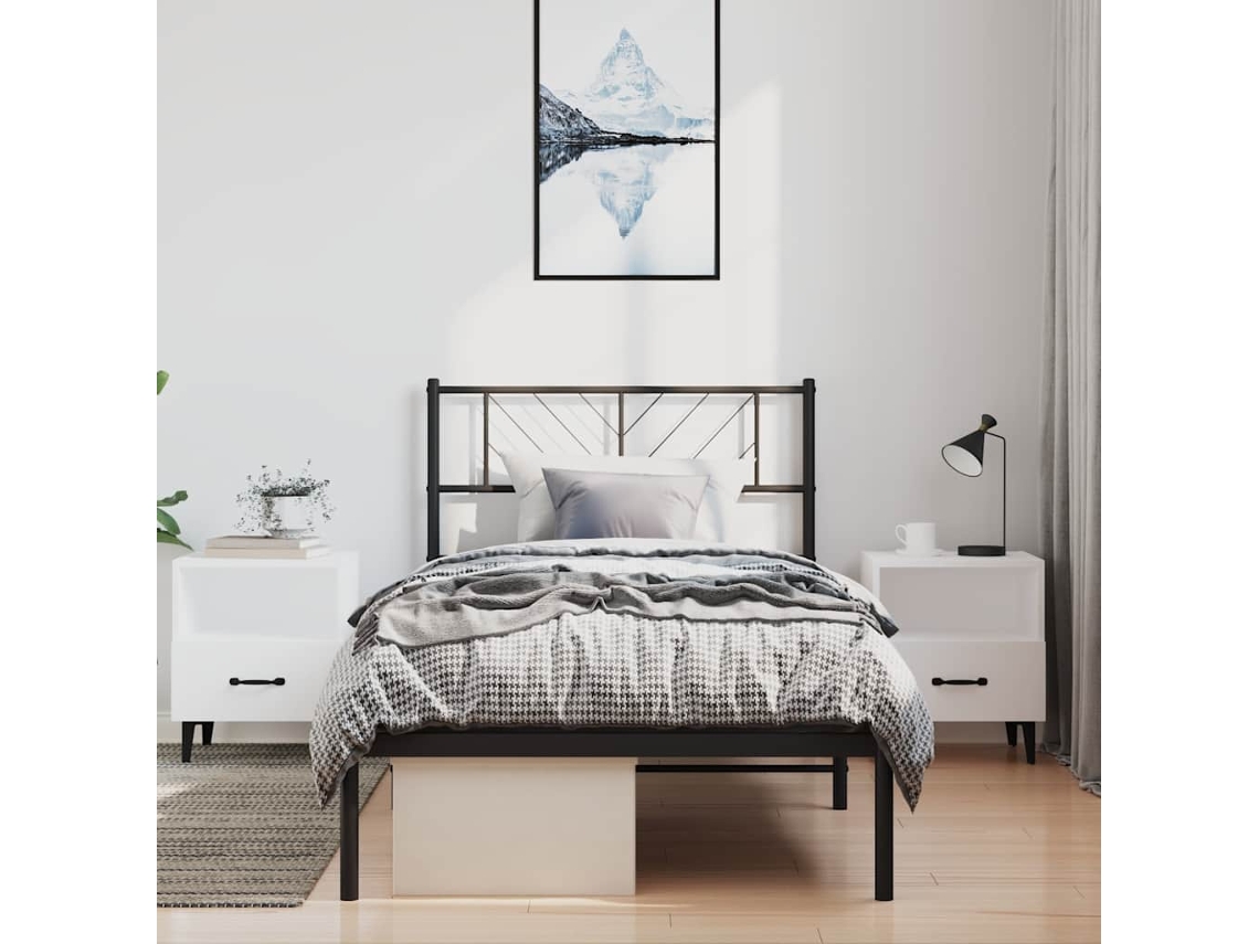 Vidaxl Estrutura De Cama Com Cabeceira 100x190 Cm Metal Preto