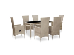 Vidaxl 7 Pcs Conjunto Jantar Exterior com Almofadões Vime Pe Bege