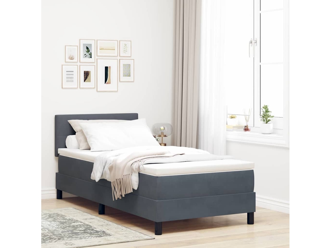 Vidaxl Cama Box Spring Led Cinza Escuro 100 X 200 Cm Veludo
