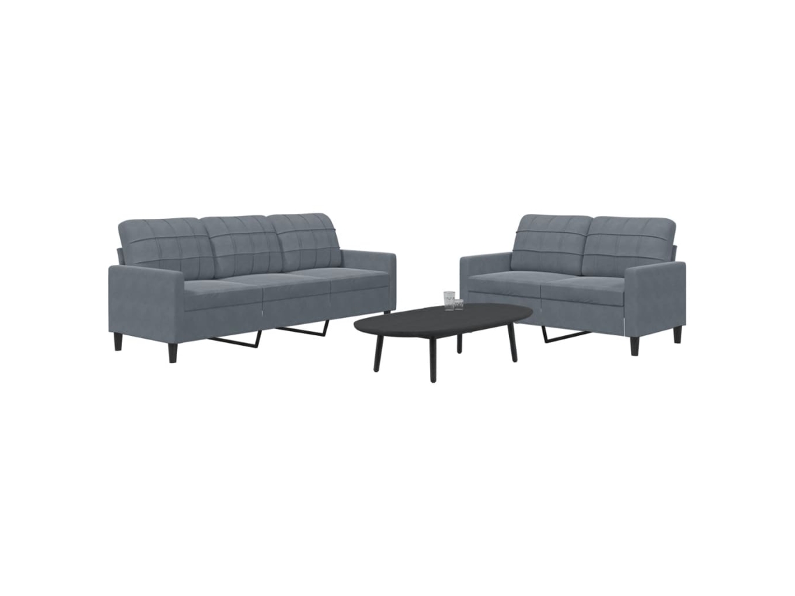 Vidaxl 2 Pcs Conjunto De Sofás Com Almofadões Veludo Cinzento-escuro