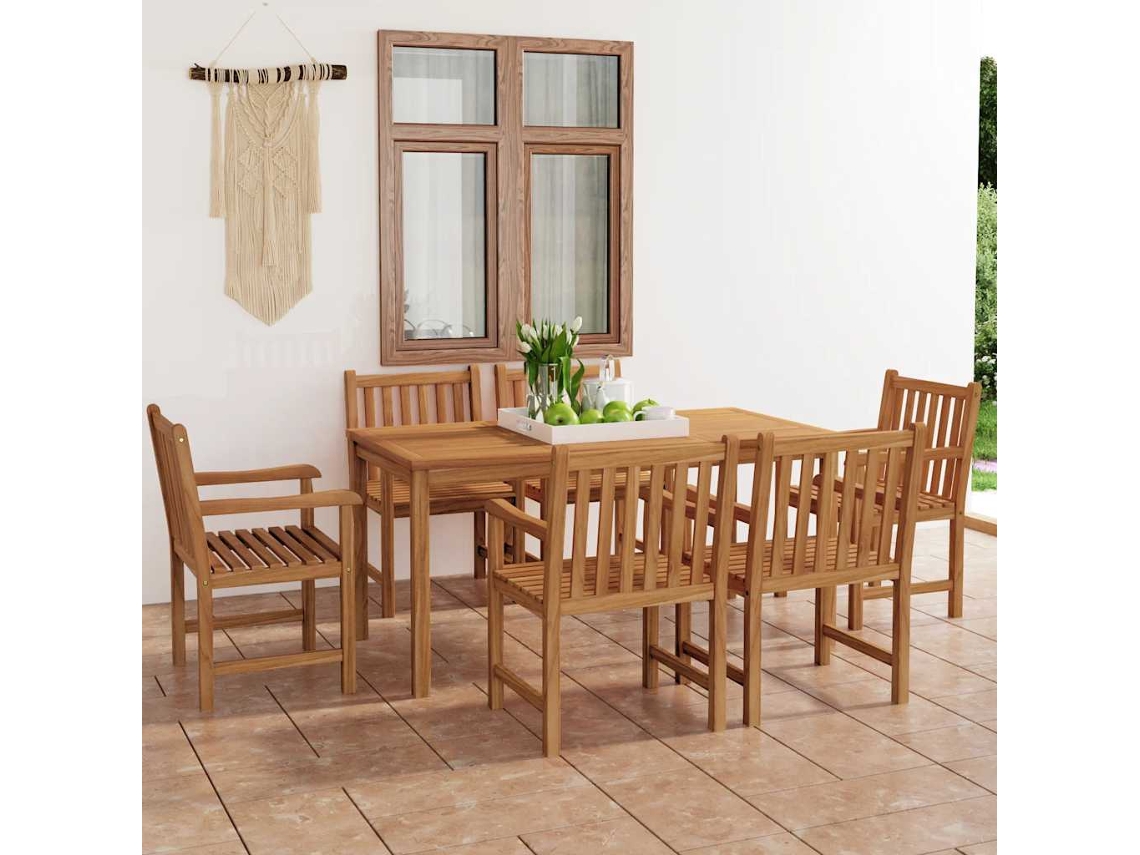Vidaxl Conjunto De Jantar De Jardim De 7 Peças 160x80 Cm Madeira De Teca Maciça