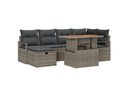 Conjunto 7 Conjunto De Sofá De Jardim Vidaxl Cinzento Vime Pe (100 X 55 X 73 Cm)