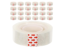 24 rolos de fita adesiva transparente, fácil de cortar à mão, material BOPP, alta aderência, ideal para uso doméstico.