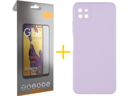 Capa e Película de Vidro Full Samsung Galaxy A22 5G SKYHE Silicone Líquido Roxo