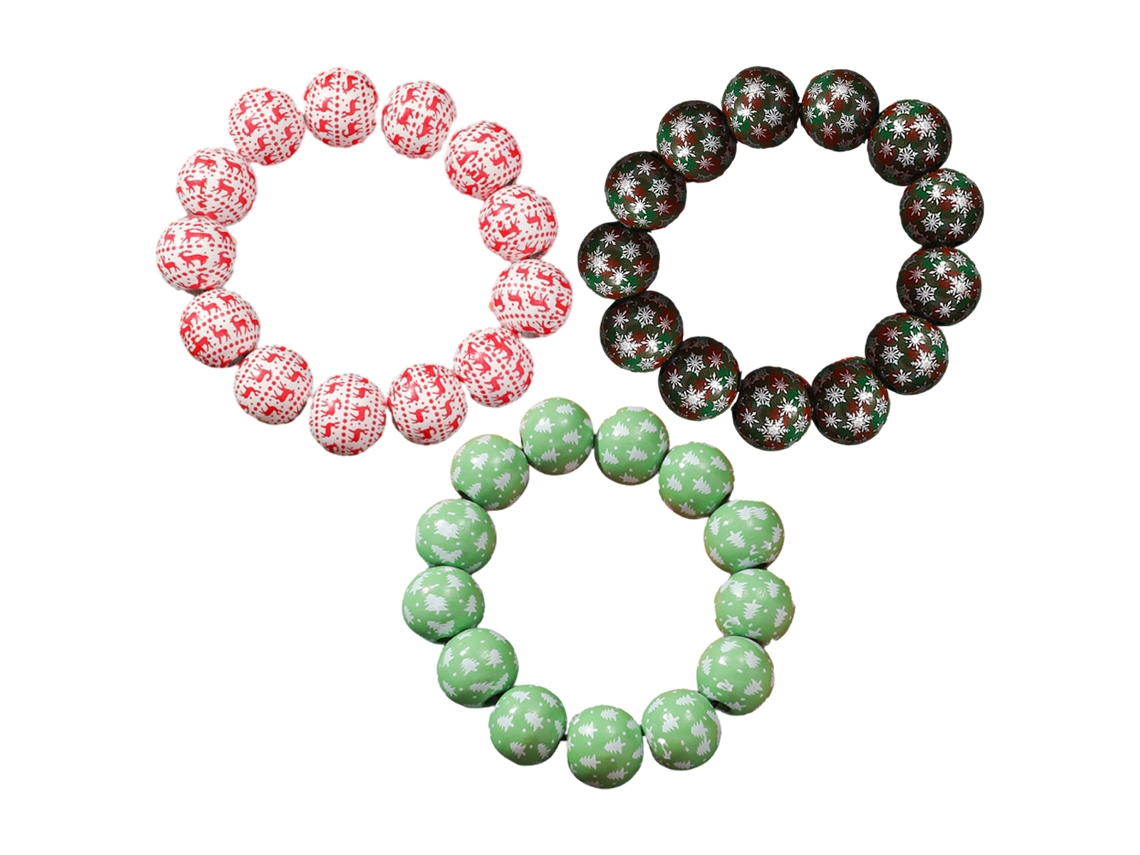 Conjunto de 3 Pulseiras de Madeira para Natal RNEMITERY