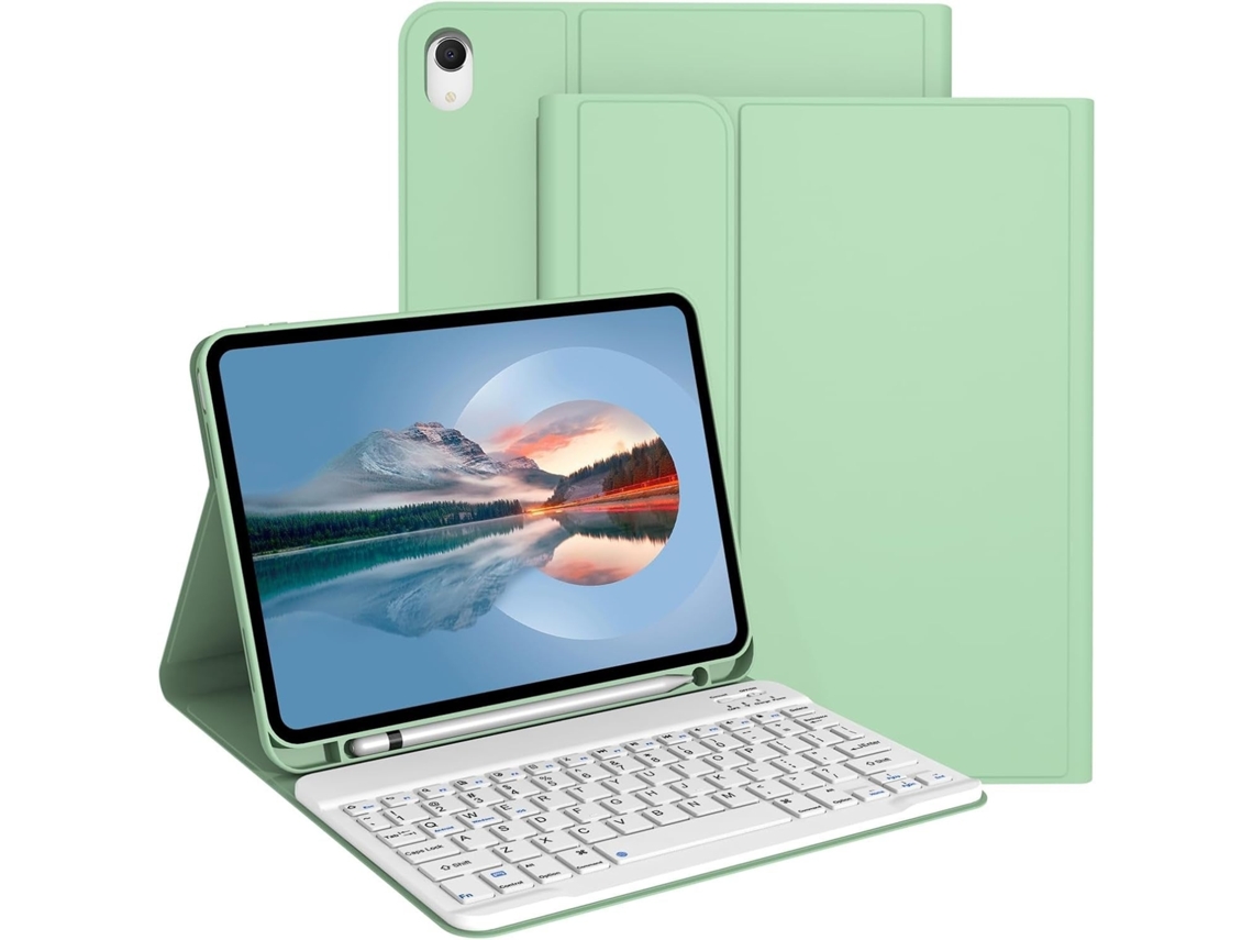 Capa Com Teclado Para Tablet Lurelia, Compatível Com I Pad 10ª Geração (10,9", 2022, Verde Fresco, Teclado Bluetooth, Rato 2.4g