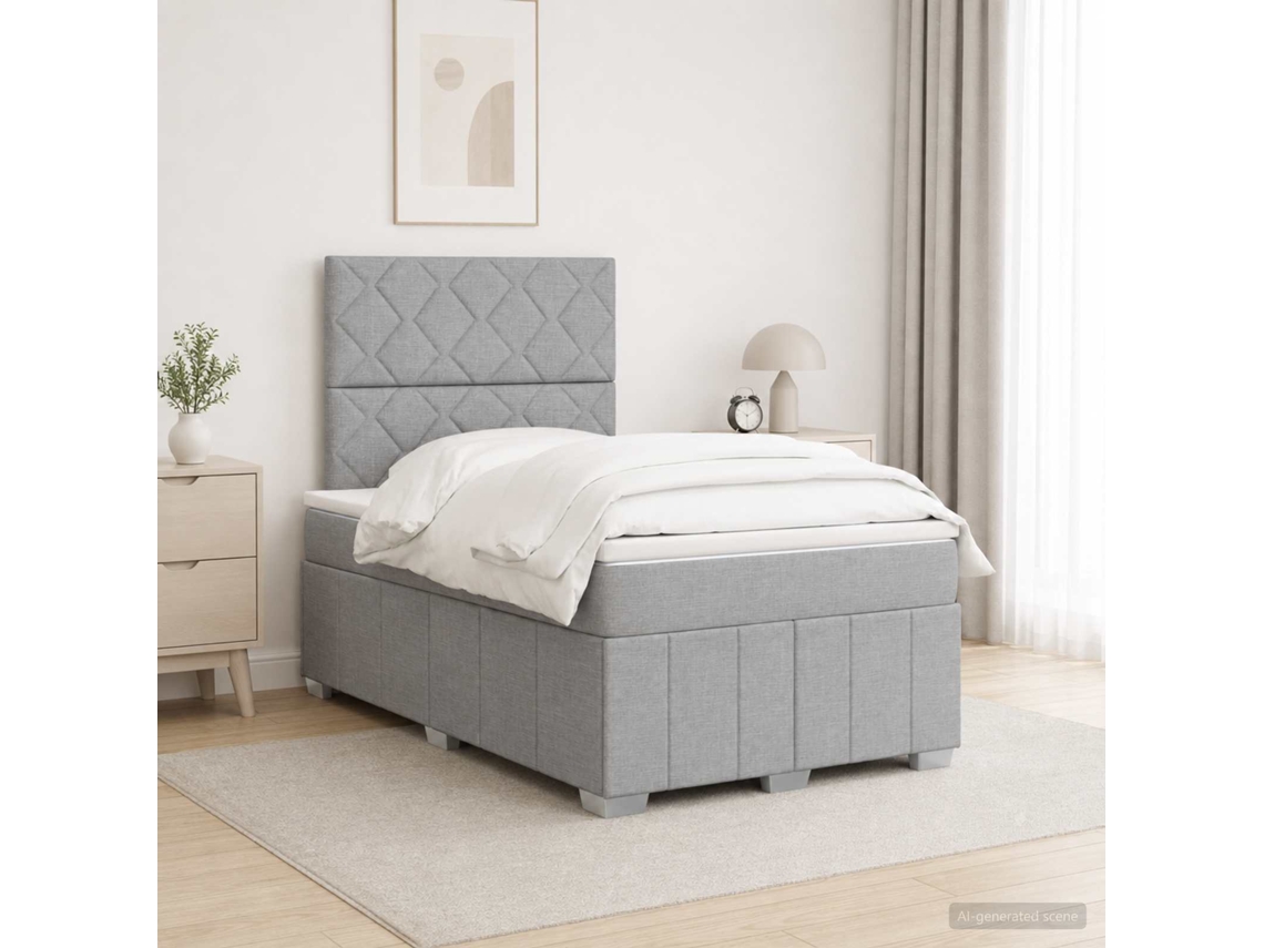 Vidaxl Cama Box Com Led E Colchão Cinzento-claro 120 X 200 Cm Tecido