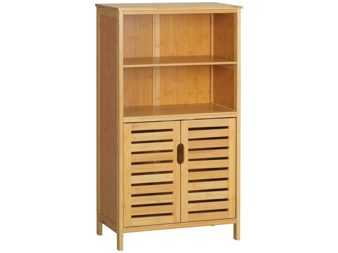 Armário De Bambu Para Banheiro, Com Portas Ripadas, Proteção Contra Tombamento, Estilo Campestre, Versátil E Multiuso.