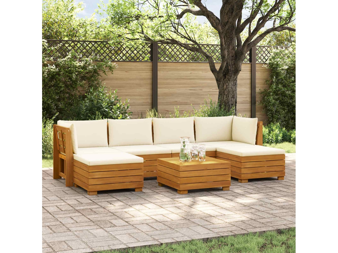 Vidaxl 7 Unid. Conjunto De Sofás Para Exterior Castanho
