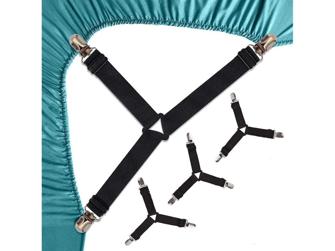 Tiras De Lençol Com Fecho De Tensão Triangular, Tira Elástica Ajustável Para Colchão, 4 Peças, Preto