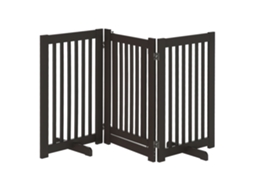 Portão ajustável independente para cães 3 painéis dobrável escuro 155x76cm marrom