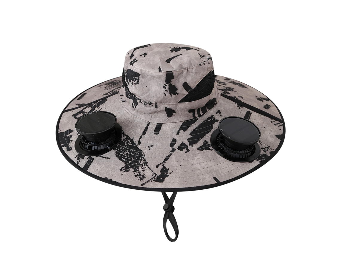 Chapéu com Ventilador Solar , Recarregável, para Pesca e Atividades Ao Ar Livre. MDUG (redondo, Camuflado Cáqui)