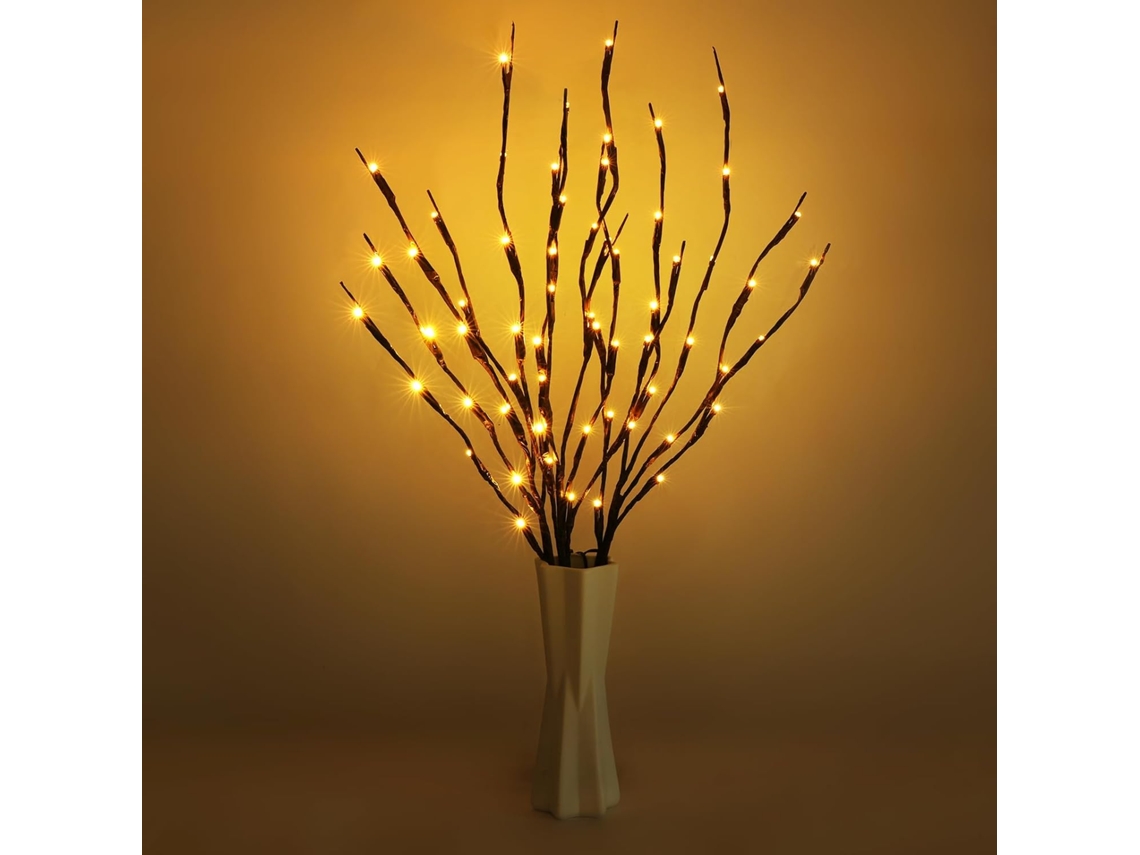Cordão de Luzes Led com Galhos de Árvore e Arranjo Flores, Cor Quente BRILVIBERA