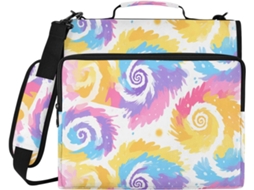 Pasta Portátil Com Estampa Tie Dye Colorida, Alça De 3 Argolas, 8cm E Bolso Com Zíper, Ideal O Ensino Médio, Com