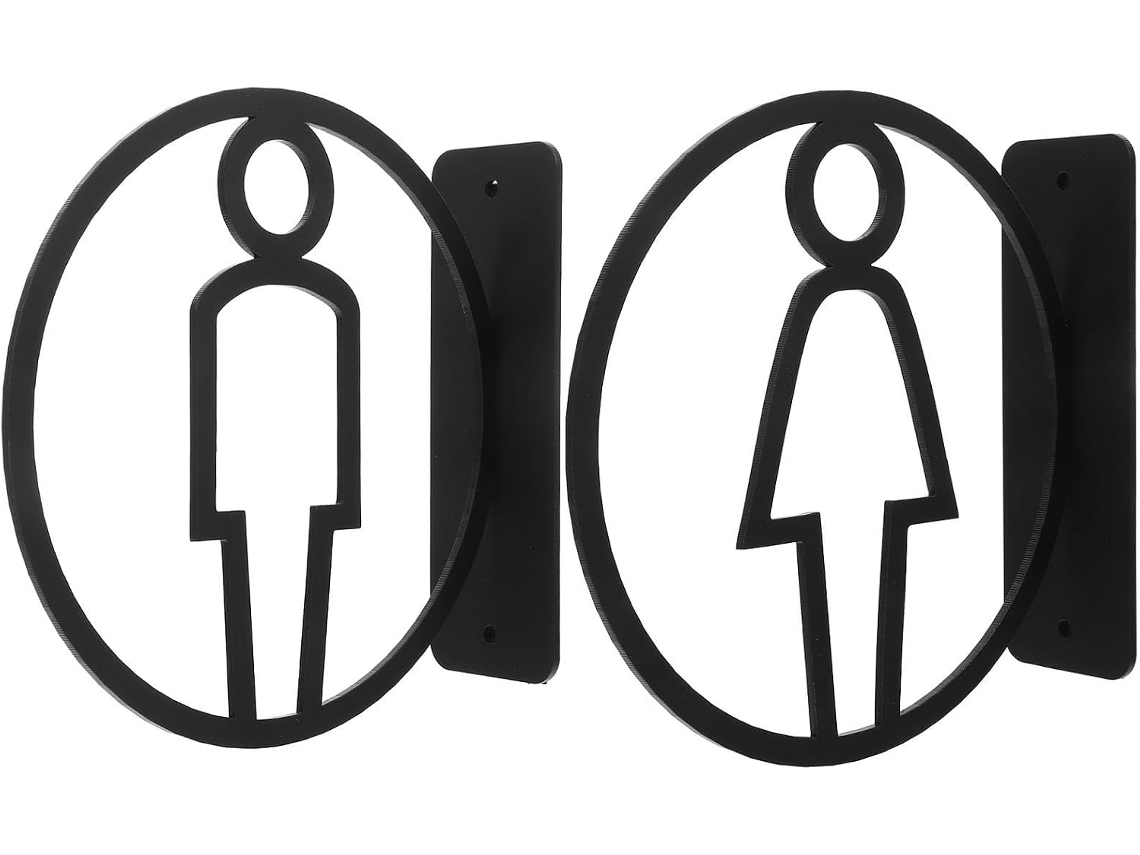 Placas De Banheiro Dupla Face Em Acrílico Stobok, 2 Unidades, Montagem Lateral Para Portas Em Áreas Comerciais E