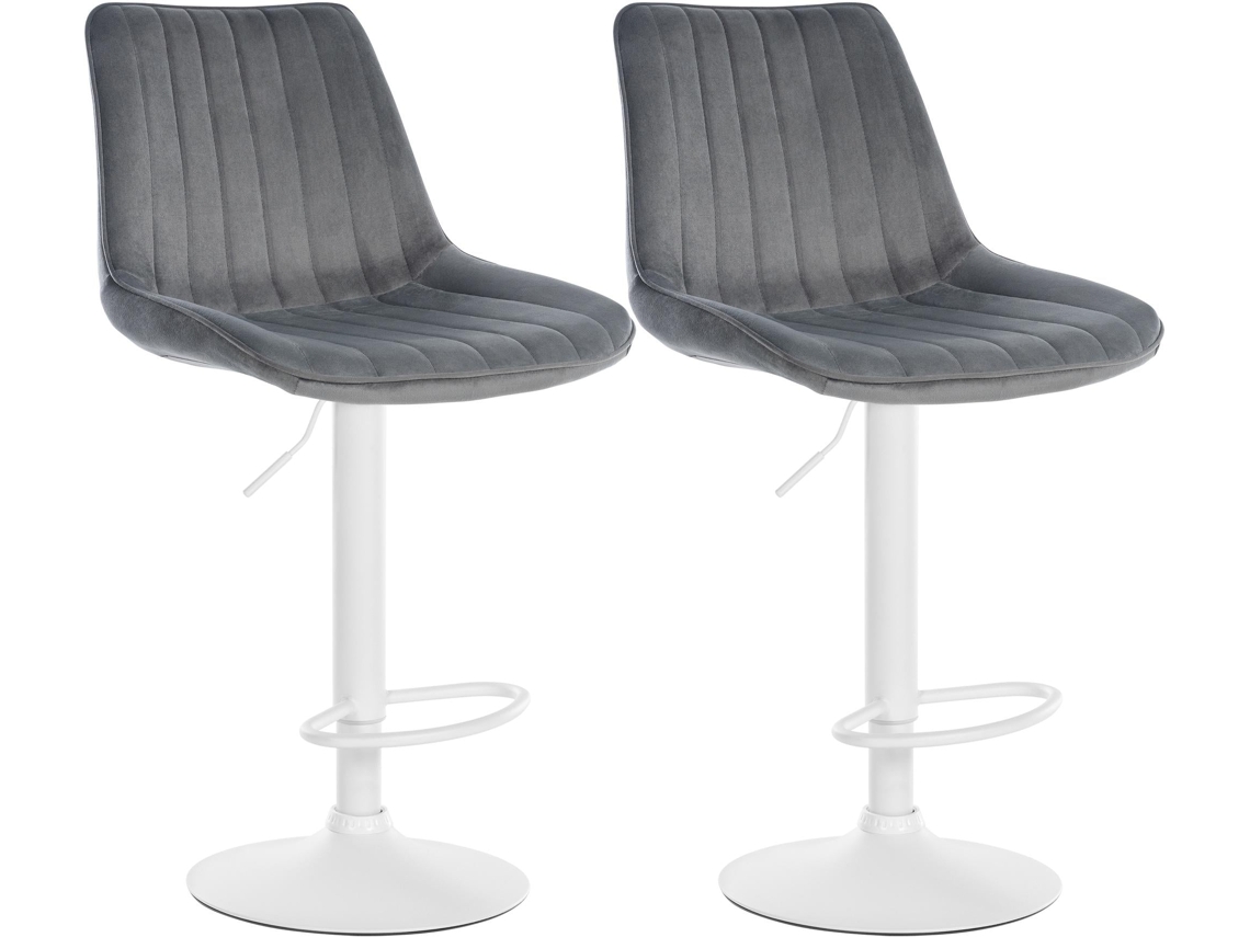 Conjunto de 2 banquetas giratórias 360° com altura ajustável, assento em veludo cinza, costura vertical e pés de metal branco 10_0006729