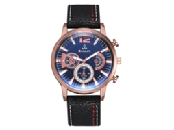 Reloj Hombre De Cuarzo Con Caja De Oro Rosa Y Correa De Pu (correa Negra Dial Azul)